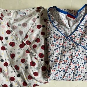 Dickies ladybug liberty floral scrub tops set L XL VGUC